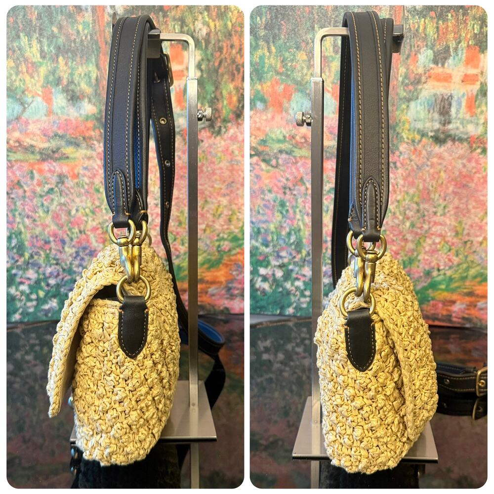 EUC Coach CA032 Soft Tabby Bag In Natural Straw w/ Black Leather Trim - Picture 3 of 14